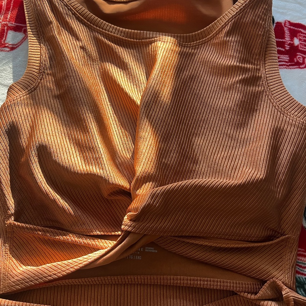 2PC Aerie Orange Sleeveless Ribbed Tank Top with Cut Out and Tie Front
